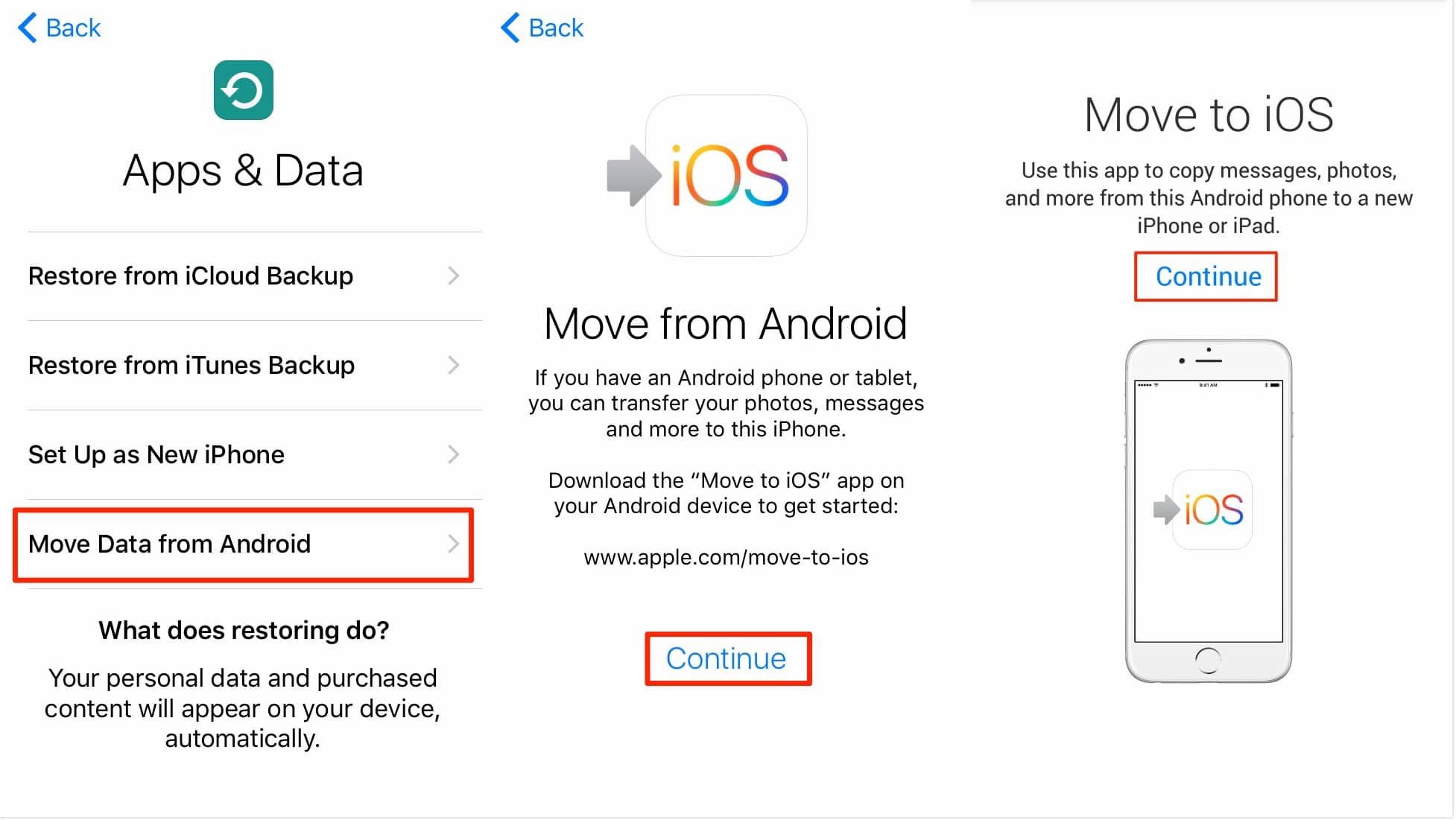 Sử dụng app Move to iOS bước 1
